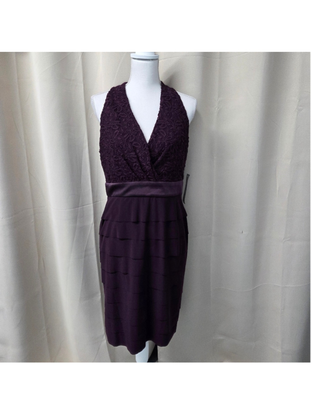NWT Jones Wear Deep Purple Textured Midi Dress Evening Party Formal Size 8